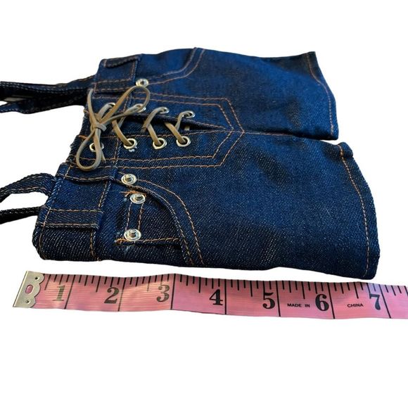 Small Blue Jean Purse Handbag Zipper Closure Faux Lace Up Look Clutch‎ Size Bag - Picture 6 of 9